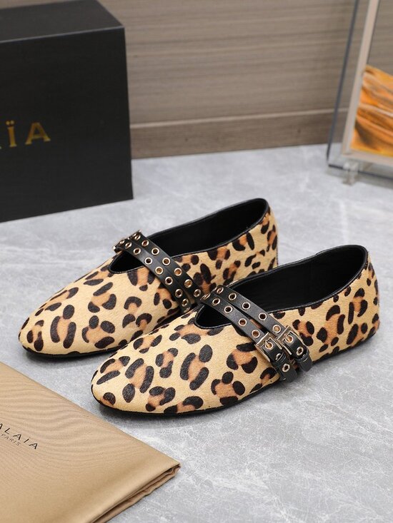 Alaia Shoes - ALAÏA Leopard-Print Calf Hair Double-Buckle Mary Jane Flats